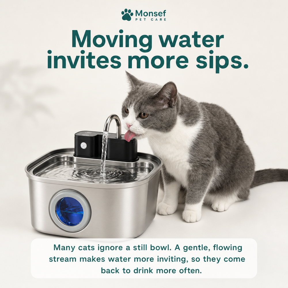 A cat drinking from the Monsef fountain
